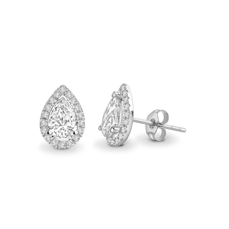 Lab Grown Pear Diamond Halo Earring Studs