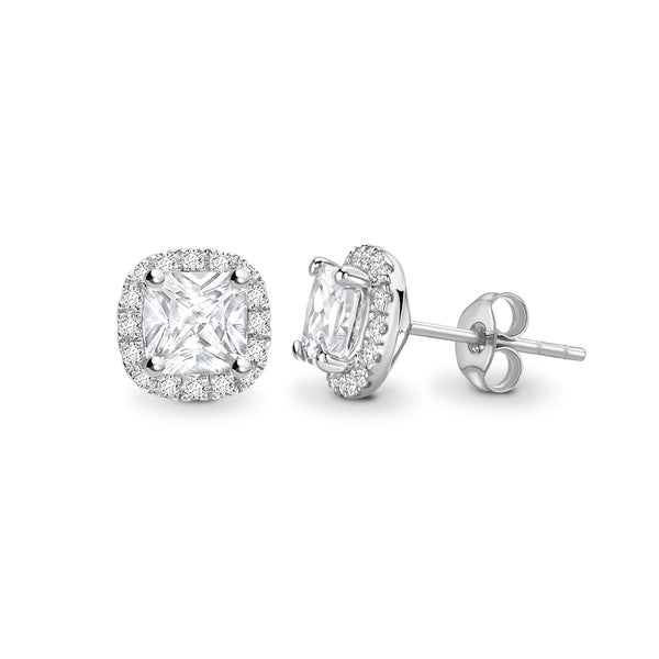 Lab Grown Cushion Diamond Halo Earring Studs