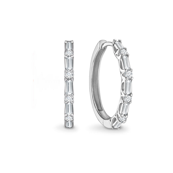 Round & Baguette Diamond Hoop Earrings