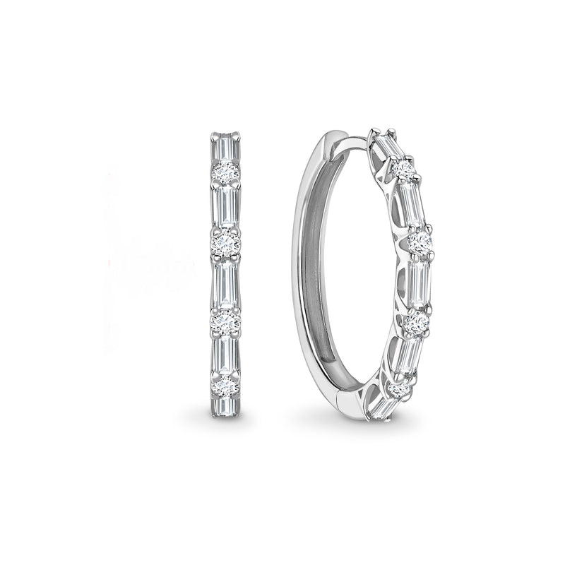 Round & Baguette Diamond Hoop Earrings