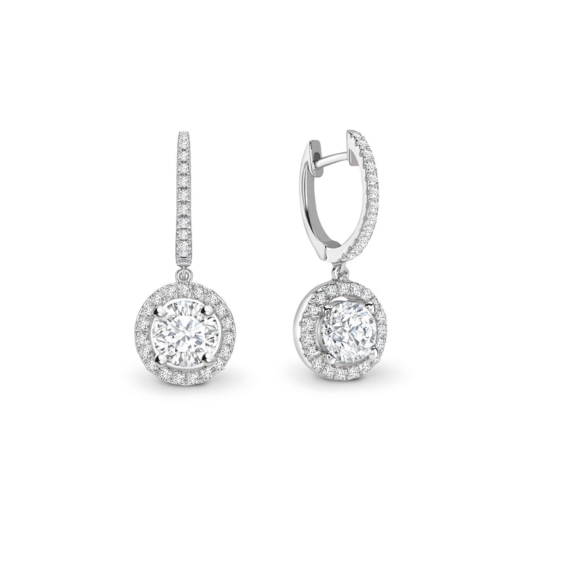 Round Diamond Halo Drop Earrings