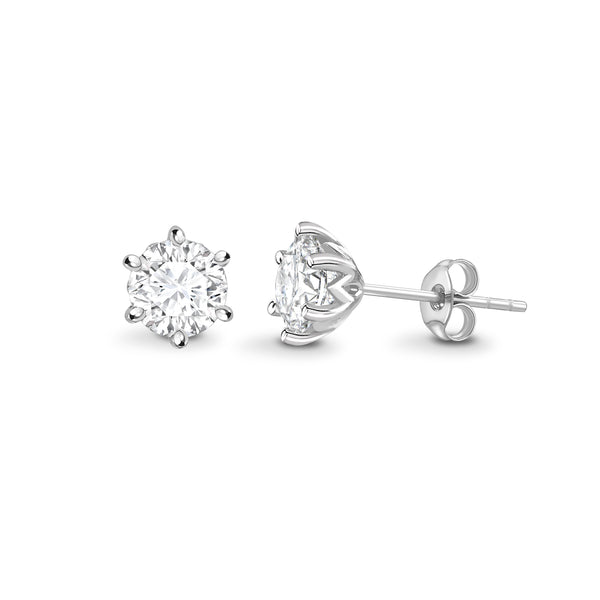 Lab Grown Six-Claw Round Diamond Earring Studs