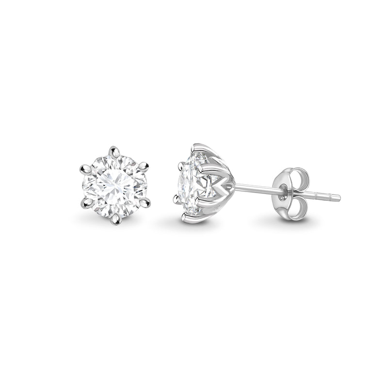 6 Claw Round Diamond Earring Studs