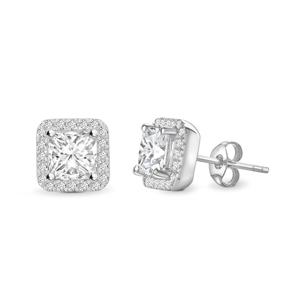 Lab Grown Princess Diamond Halo Earring Studs