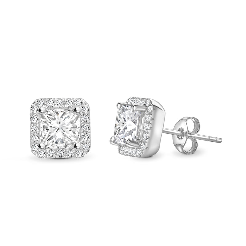 Lab Grown Princess Diamond Halo Earring Studs