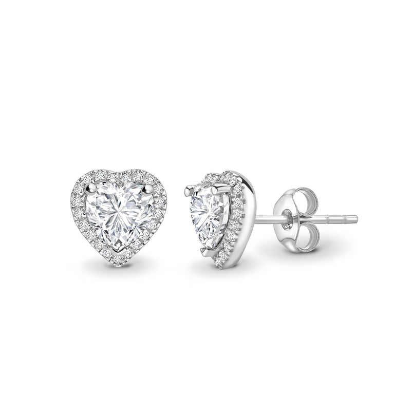 Lab Grown Heart Diamond Halo Earring Studs