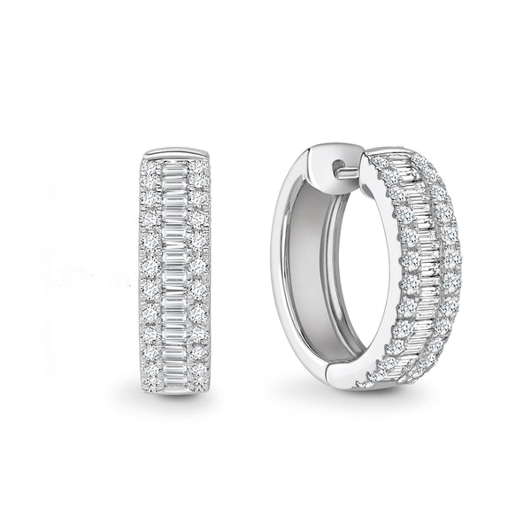 Round & Baguette Diamond Huggie Earrings