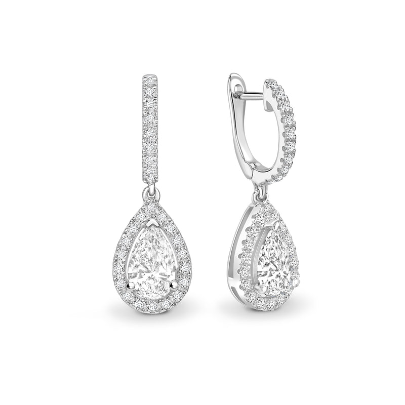 Lab Grown Pear Diamond Halo Drop Earrings