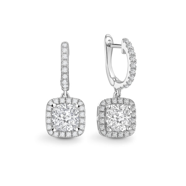 Lab Grown Cushion Diamond Halo Drop Earrings
