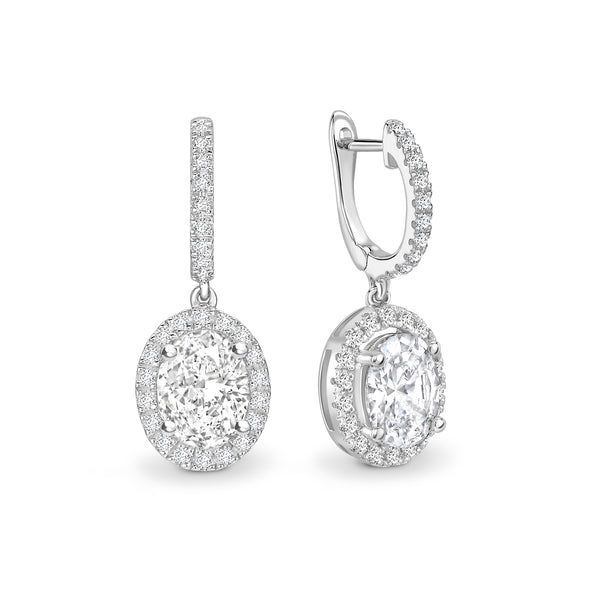 Lab Grown Oval Diamond Halo Drop Earrings