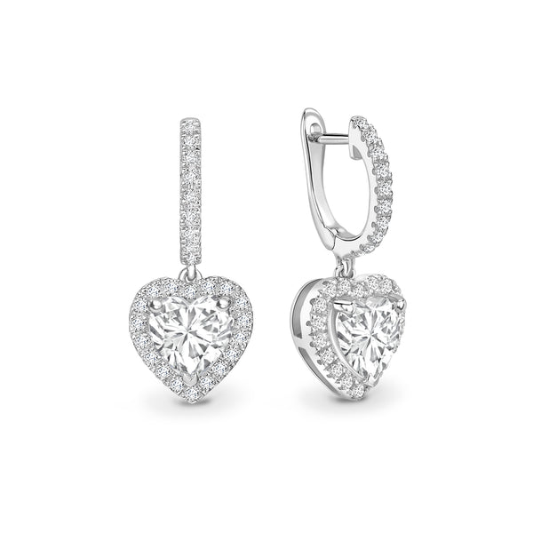 Lab Grown Heart Diamond Halo Drop Earrings