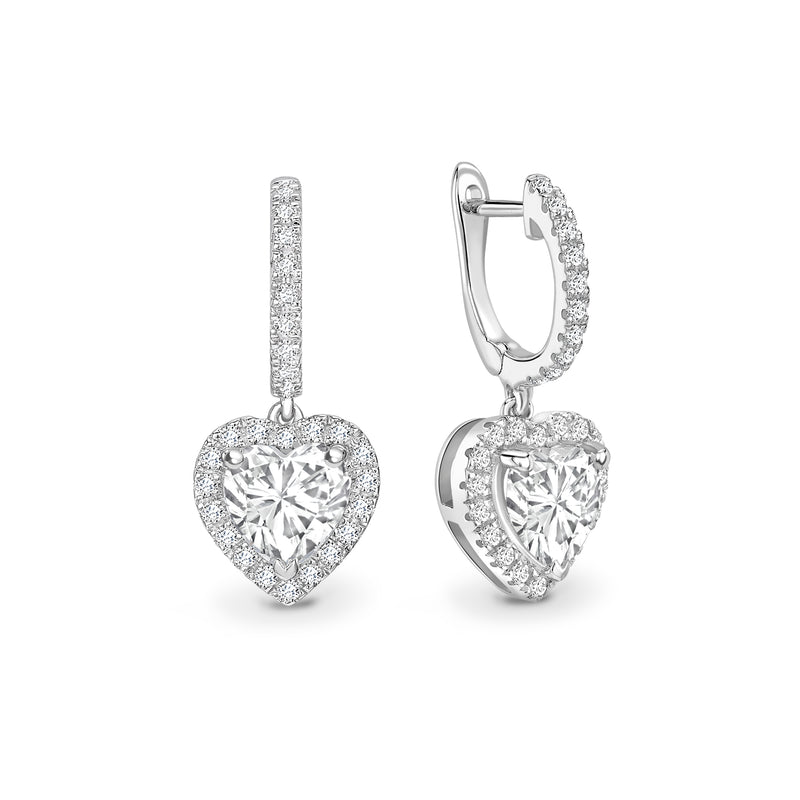 Lab Grown Heart Diamond Halo Drop Earrings