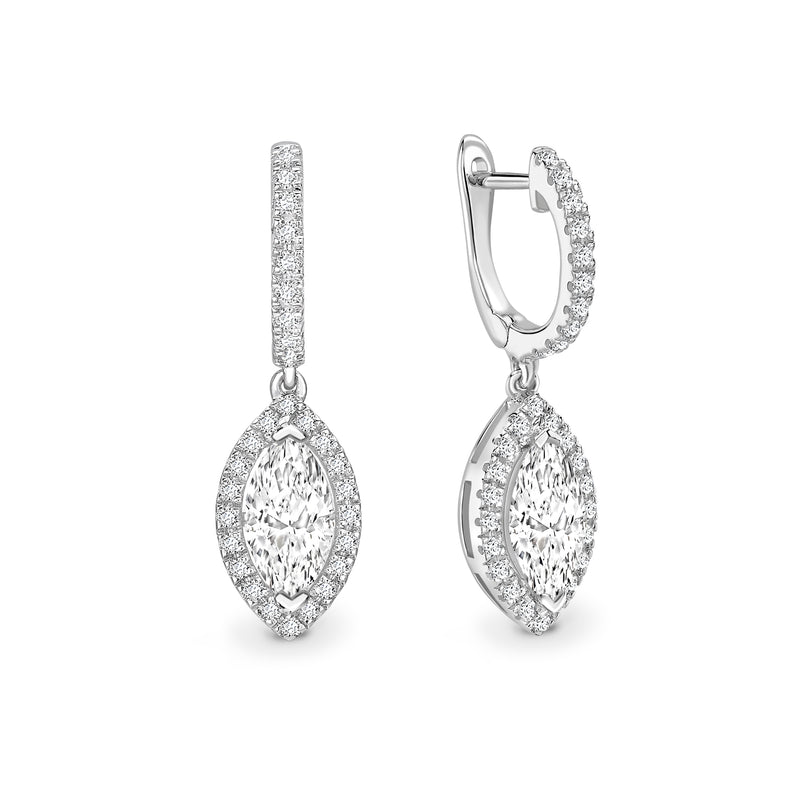 Lab Grown Marquise Diamond Halo Drop Earrings