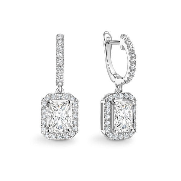 Lab Grown Radiant Diamond Halo Drop Earrings