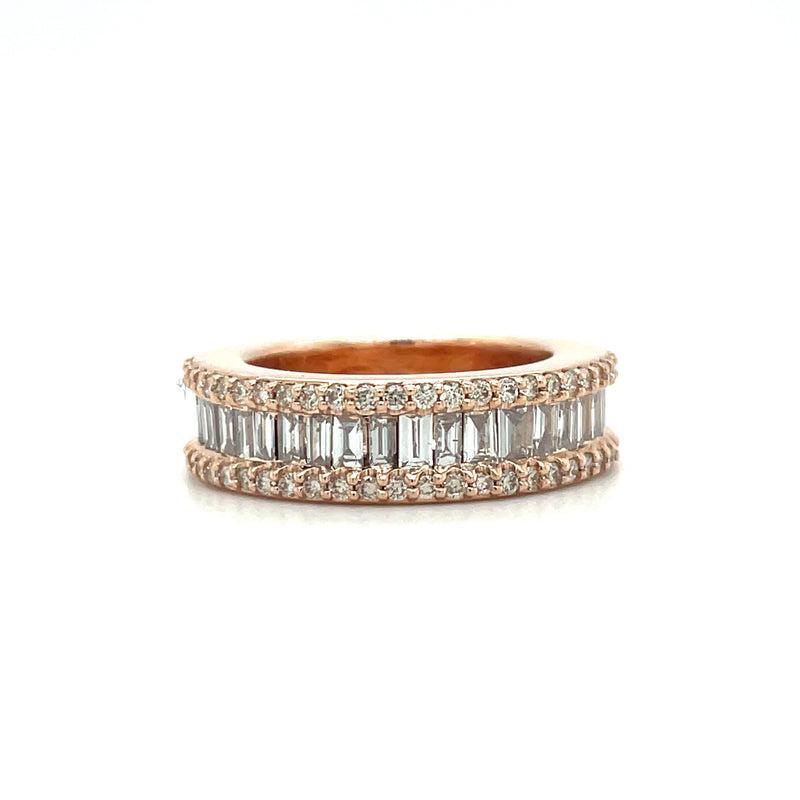 14K Rose Gold Round and Baguette Diamond Gents Band - 2.06CT