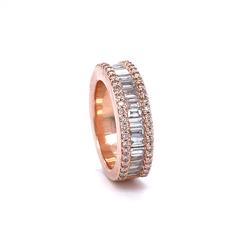 14K Rose Gold Round and Baguette Diamond Gents Band - 2.06CT