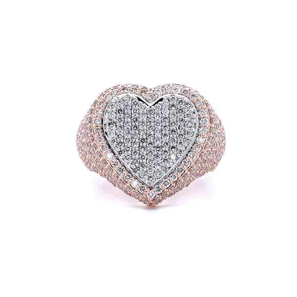14K Rose Gold Heart Shape Gents Ring - 3.01CT