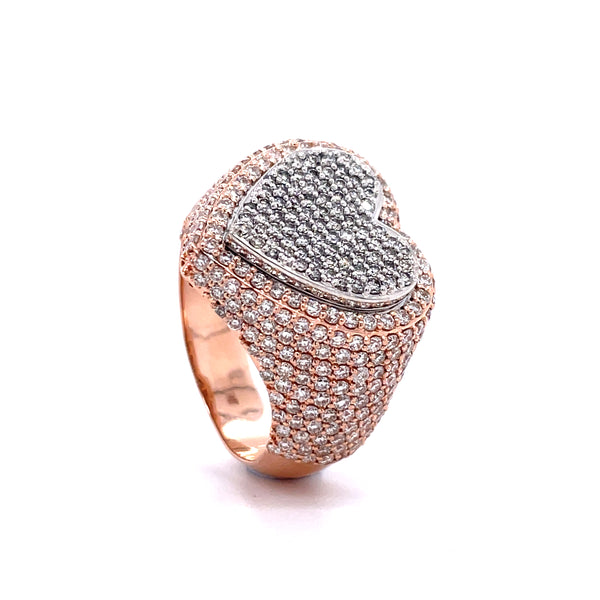 14K Rose Gold Heart Shape Gents Ring - 3.01CT