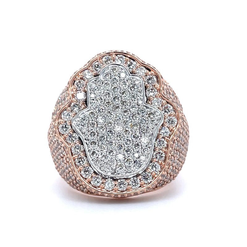 14K Rose Gold Hamsa Hand Diamond Gents Ring - 5.47CT