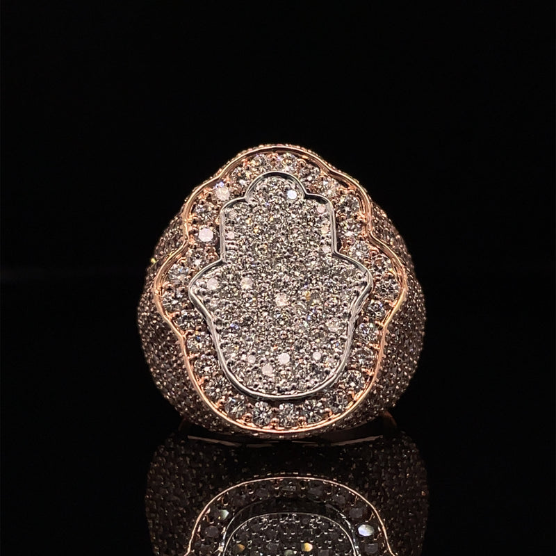 14K Rose Gold Hamsa Hand Diamond Gents Ring - 5.47CT
