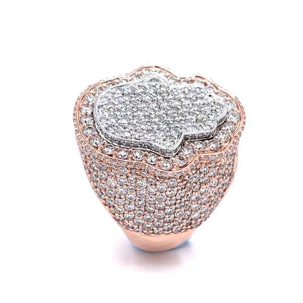 14K Rose Gold Hamsa Hand Diamond Gents Ring - 5.47CT