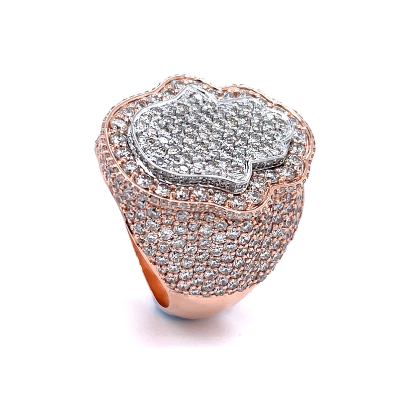 14K Rose Gold Hamsa Hand Diamond Gents Ring - 5.47CT