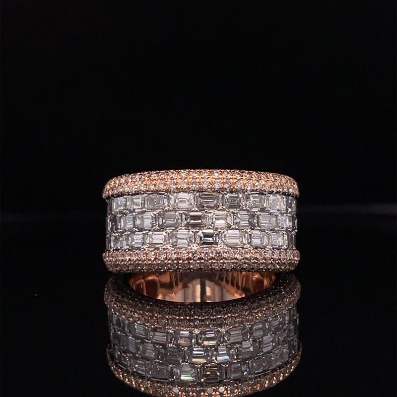 14K Rose Gold Round and Emerald Diamond Gents Band- 5.12CT