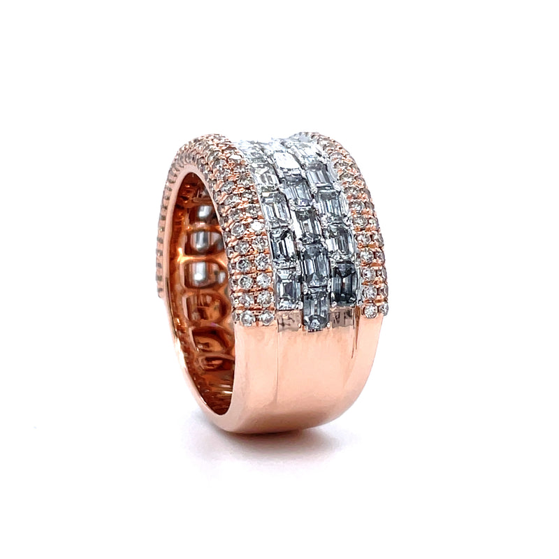 14K Rose Gold Round and Emerald Diamond Gents Band- 5.12CT