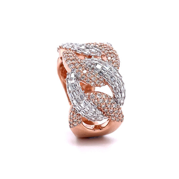 Natural 14K Rose and White Gold Cuban Ring - 1.67CT