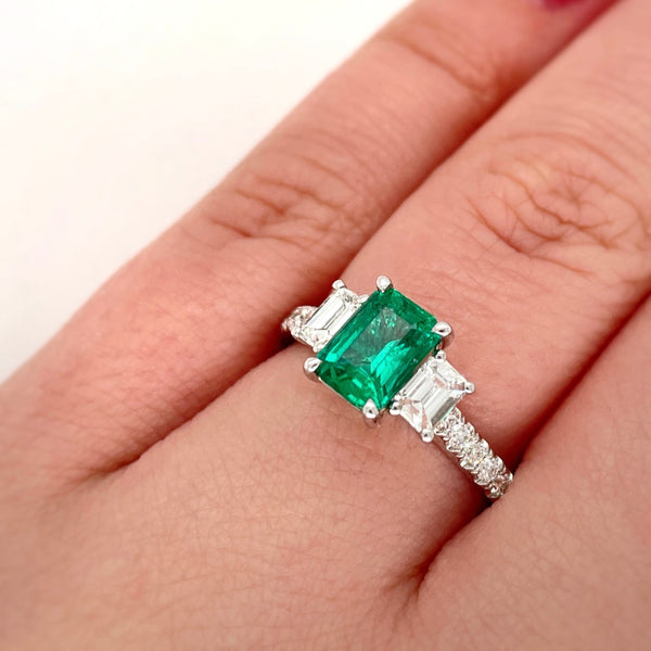 Emerald and Diamond Trilogy Ring