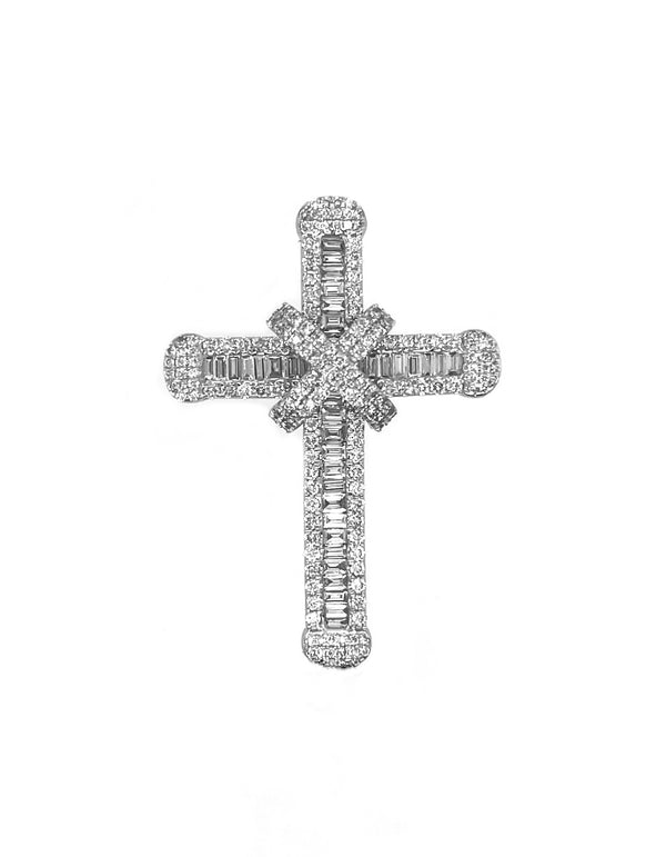 Diamond Baguette & Round Cross Pendant