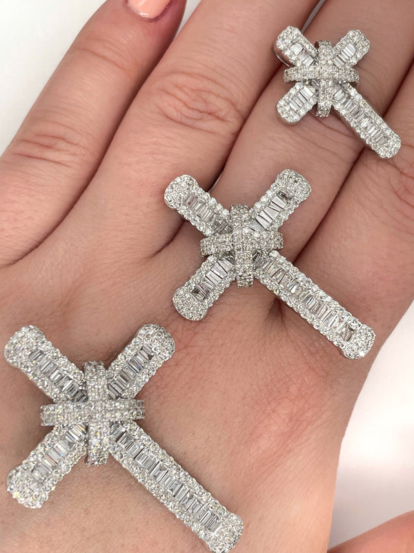 Diamond Baguette & Round Cross Pendant