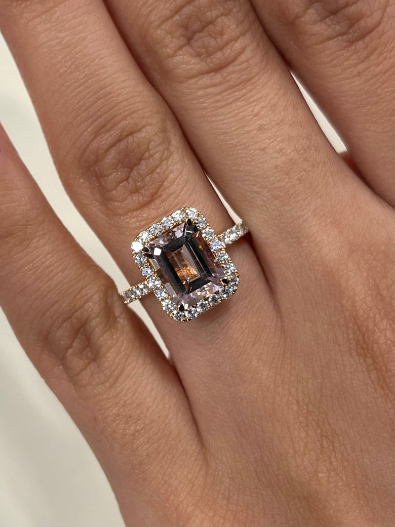 Emerald Cut Morganite Diamond Engagement Ring