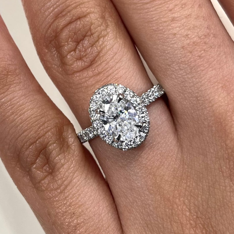 Lab Grown Oval Diamond Pave Halo Ring -1CT+