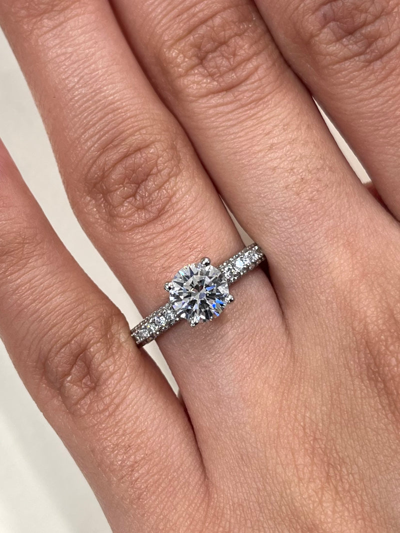 Certified Lab Grown Round Brilliant Diamond Hidden Halo Pave Engagement Ring -1ct +