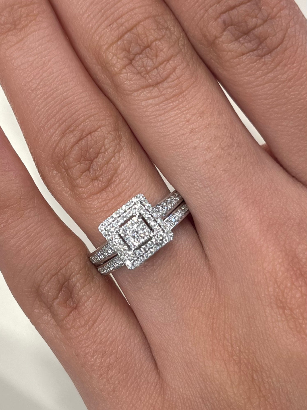 Princess Shape Double Halo Diamond Ring Matching Band – Taj