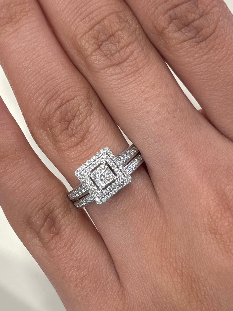 Double Halo Engagement Princess Cut Double Band Diamond Double