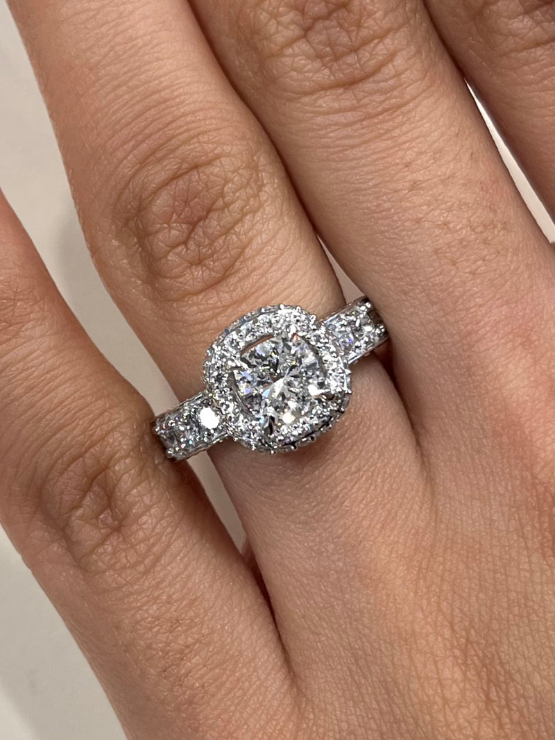 Lab Grown Cushion Cut Cross Over Diamond Engagement Ring