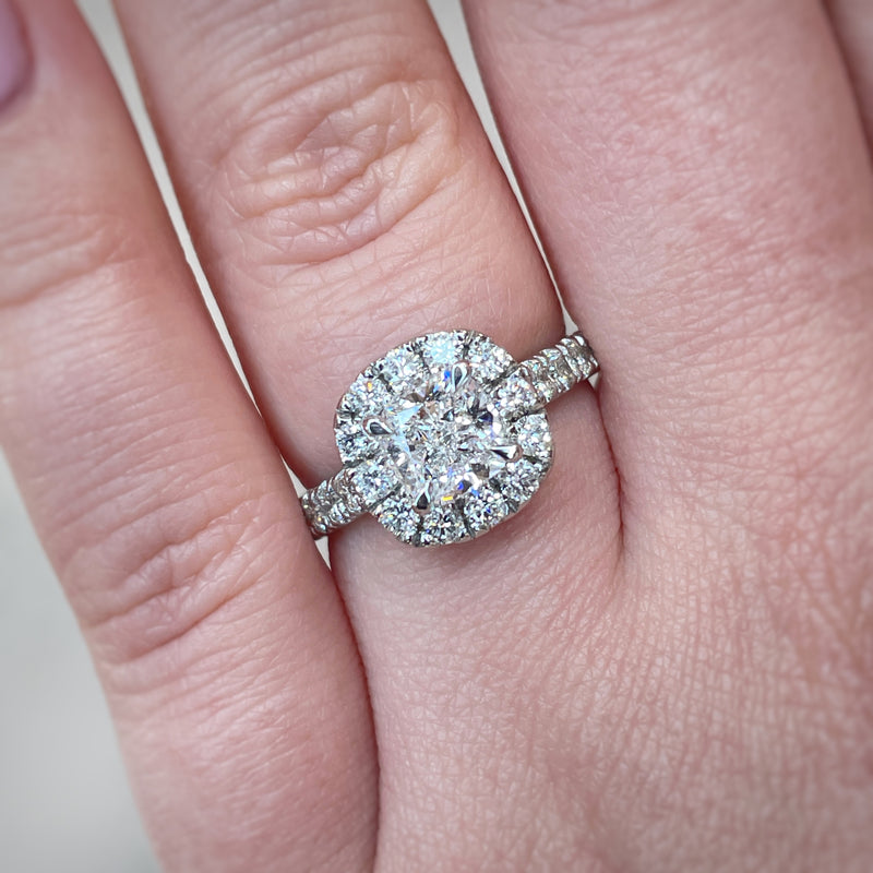 Lab Grown Cushion Halo Ring -1CT+