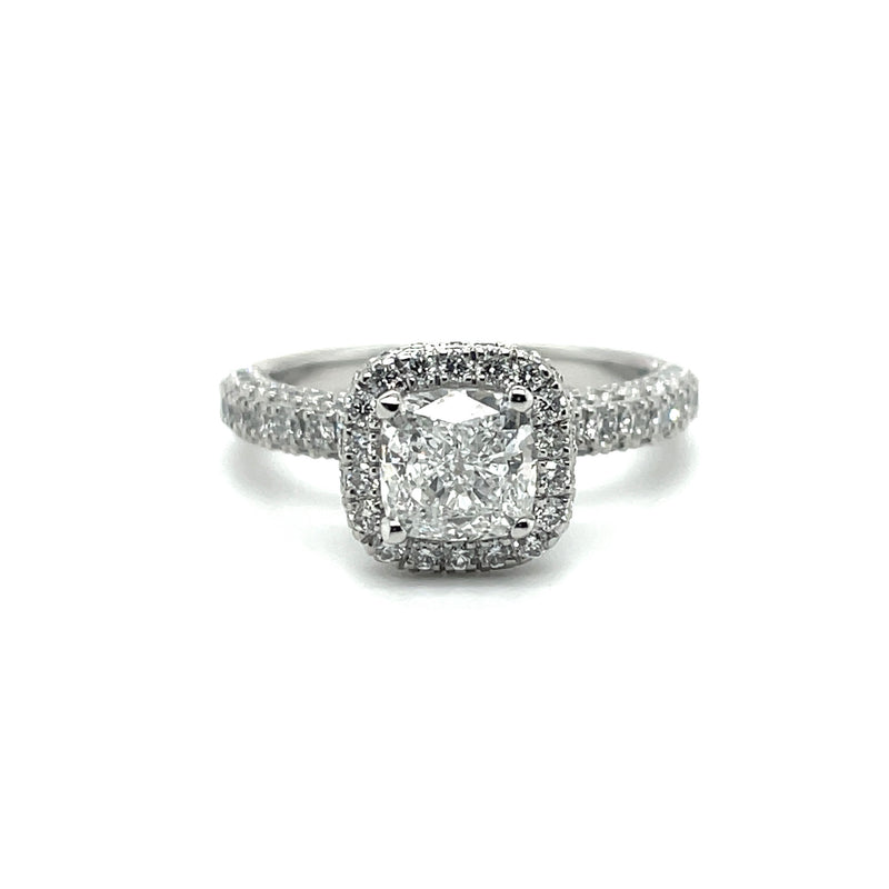 Lab Grown Cushion Diamond Pave Halo & Band Ring -1CT+