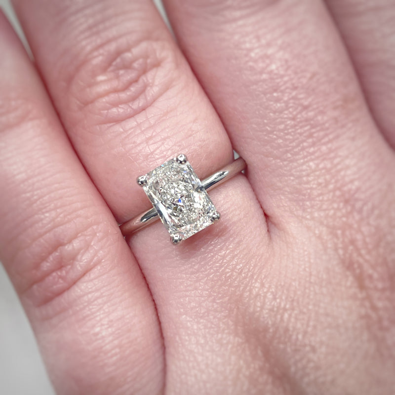 Lab Grown Radiant Hidden Halo Solitaire Ring -1CT+
