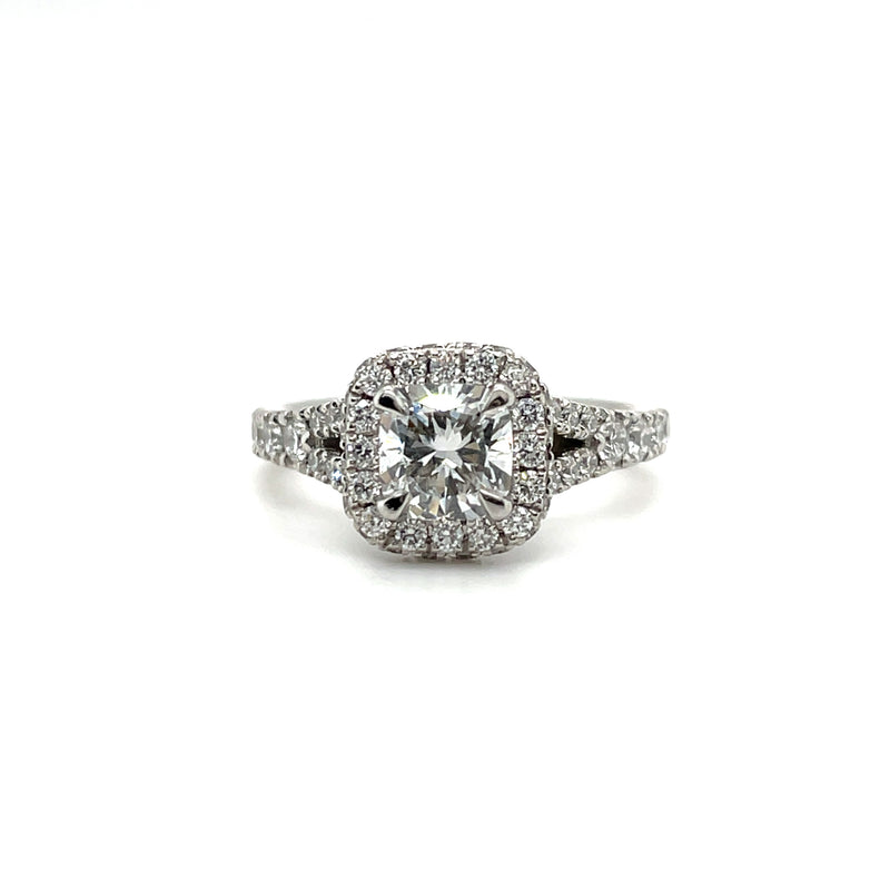 Lab Grown Cushion Pave Halo Split Shank Diamond Ring