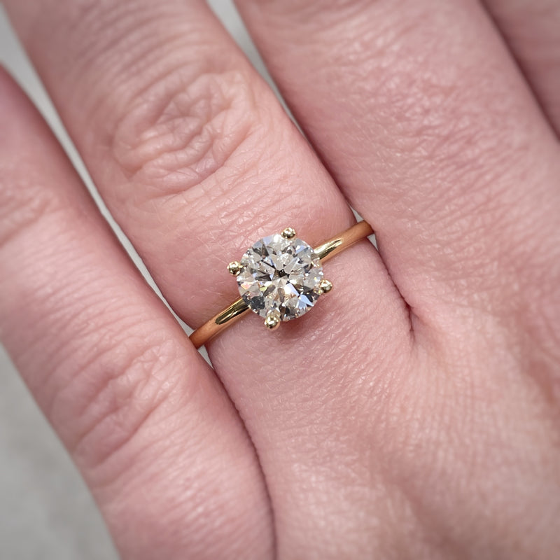 Lab Grown Round 4 Claw Hidden Halo Solitaire Diamond Ring -1CT+