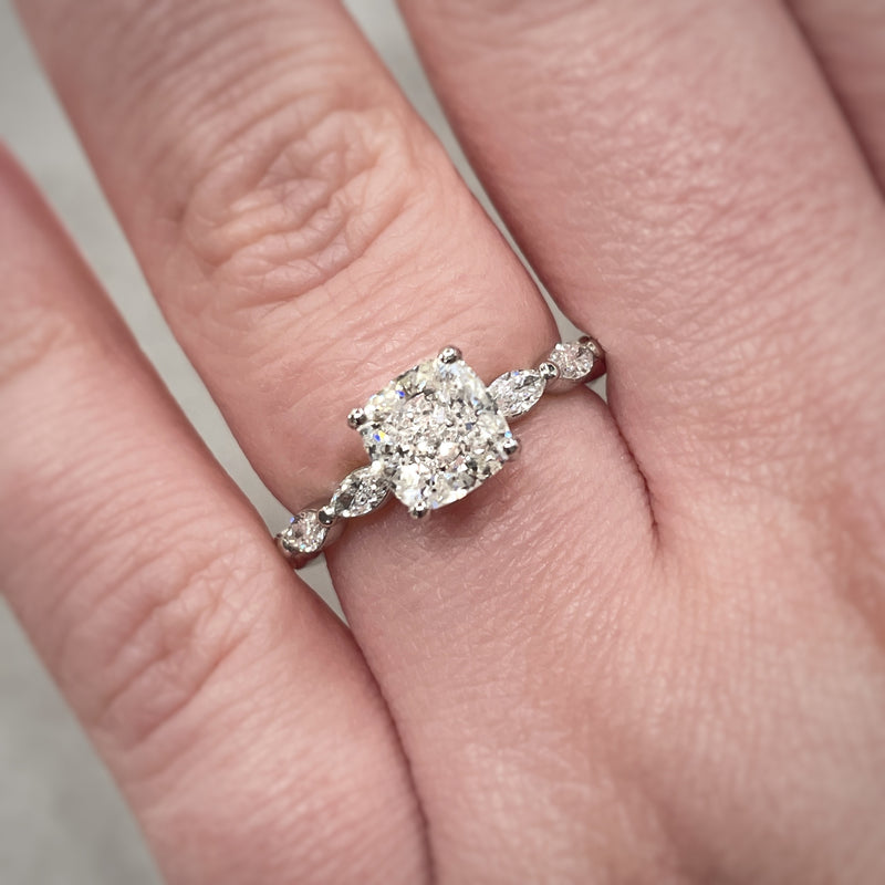 Lab Grown Cushion Marquise Band Ring -1CT+