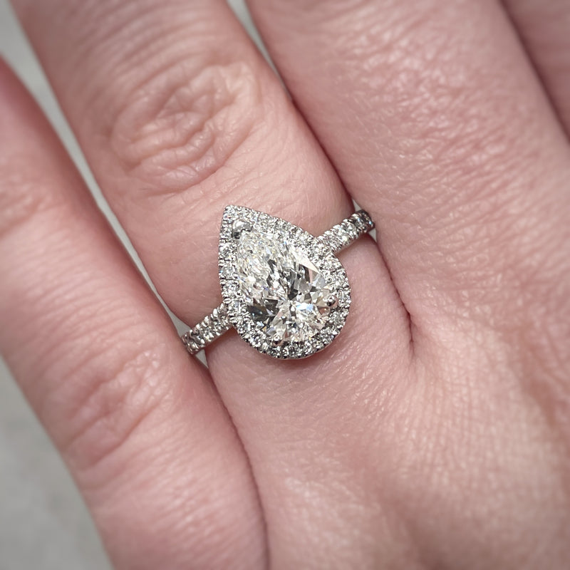 Lab Grown Pear Halo Diamond Ring -1CT+