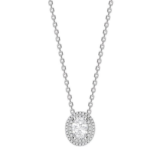 Oval Double Halo Diamond Pendant