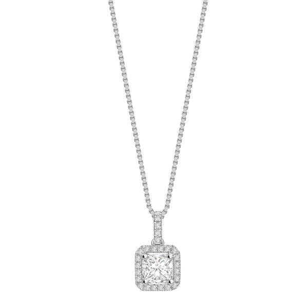 Princess Diamond Halo Pendant