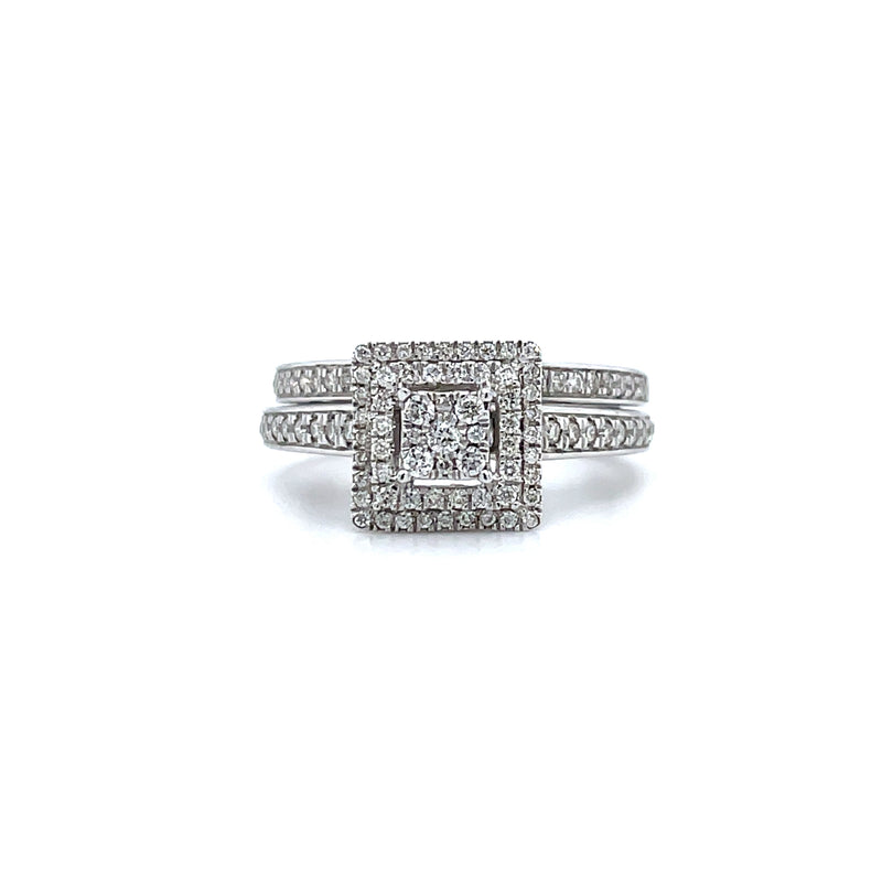 Princess Shape Double Halo Diamond Ring & Matching Band