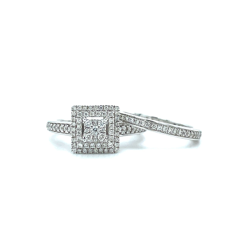 Princess Shape Double Halo Diamond Ring & Matching Band