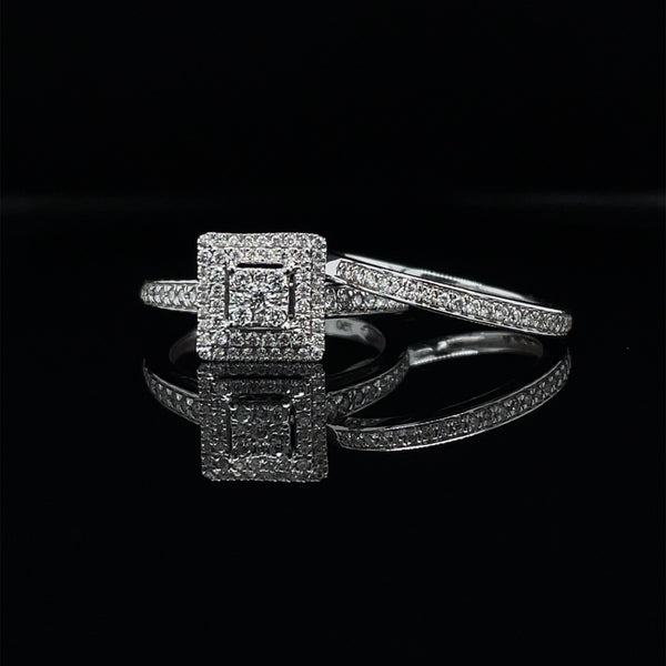 Princess Shape Double Halo Diamond Ring & Matching Band